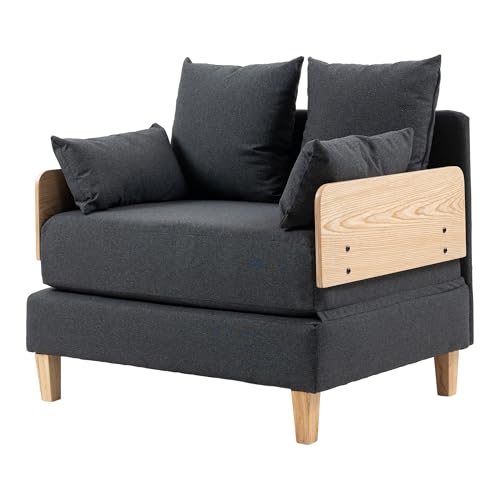 [En.Casa] Poltrona Trasformabile In Letto Con Apertura A Libro Divano Ribaltabile In Letto Singolo Rivestimento In Tessuto Cuscini Inclusi 81X88X68Cm Grigio Scuro - 6