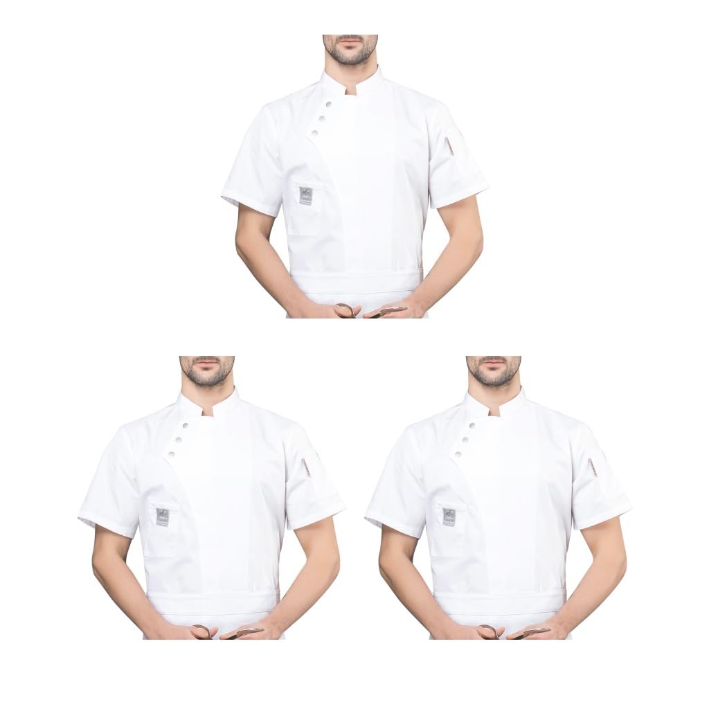 Chaqueta de chef, delantal de cocina, tres botones con bolsillos delanteros, ropa de verano, suministros de cocina para parrilla, restaurante, azul, XL