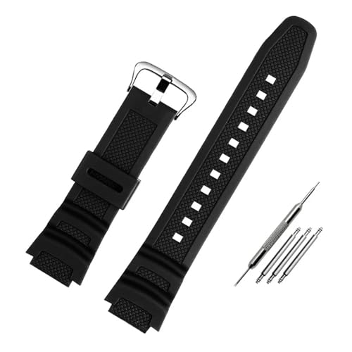 KFKMFD 時計ストラップアクセサリーは、カシオ時計W-218h / F-108 AE1200 / 1000 / 1300樹脂シリコン時計ストラップ18mmに適合します。(Black Silver Buckle)