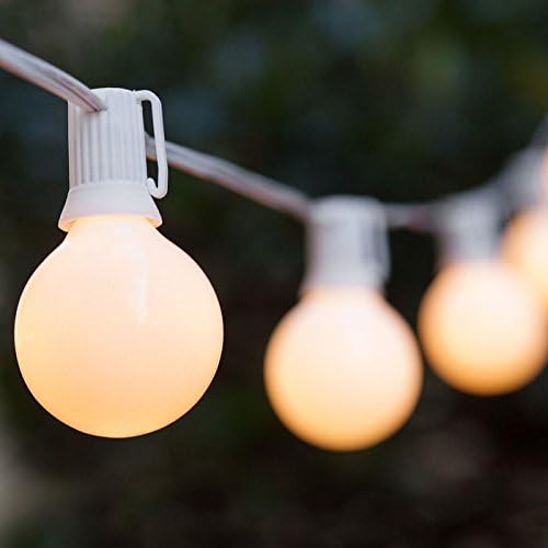 Wintergreen Lighting 12" Spacing G50 White Opaque Steady 25 Light Set with White Wire, 14"