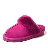 Dearfoams Women's Fireside Sydney Shearling Fur Indoor/Outdoor Scuff Slipper with Wide Widths, Mystic Purple, 8