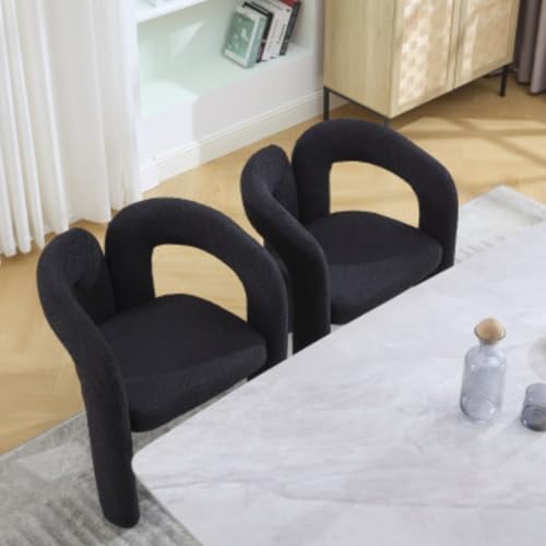 Modern Velvet Dining Chairs Set of 1, Mid Century Modern Upholstered Accent Chair with Curved Backrest and Armrests, Round Thick Cushion Kitchen Chair with Metal Legs (1pcs Velvet Black)