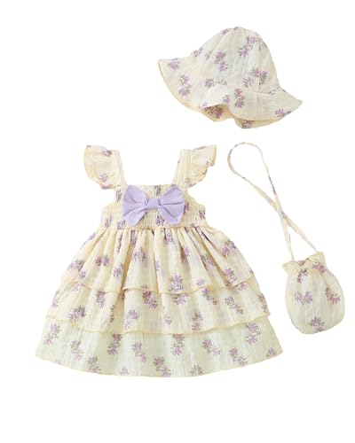 Toddler Girl Summer Dress Infant Baby Girl Casual Clothes Sleeveless Bowknot Beach Sundress with Hat