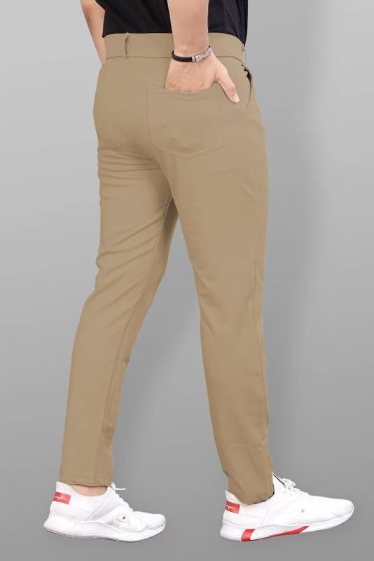 Image of Men's Slim Fit Lycra Blend Stretch Trousers | 2 Button Closure | Side Pockets | Formal & Casual Wear