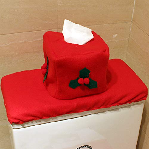YEFAF Weihnachten Toilettensitzbezug, Weihnachtsmann-Design Weihnachtsdeko WC-Sitze Set 3 stücke mit Sitzbezug & Teppich & Gewebe – Bild 6