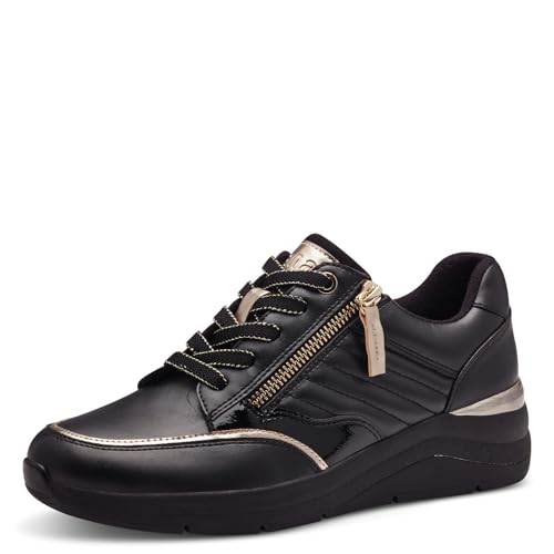Jana Damen Wedge Sneaker mit Reißverschluss Vegan, Schwarz (Schwarz/Gold), 40 EU