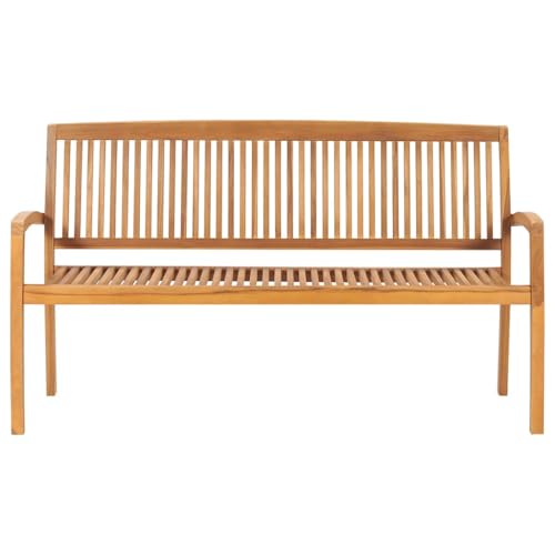 Banco de jardín de madera de teca 159 cm apilable resistente para exterior 5