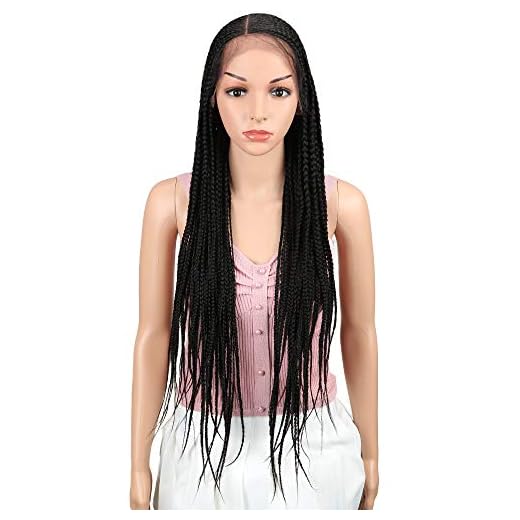 Joedir 31" Extra long Twist Box Braided 13x6 Lace Frontal Wigs With Baby Hair High Temperature Synthetic Wigs For Black Women 180% Density Hand Made Braiding braids Wigs(Natural Black)