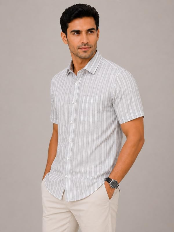 Image of MARK & ALBERT Half Sleeves Regular Fit Formal Shirt for Men Grey