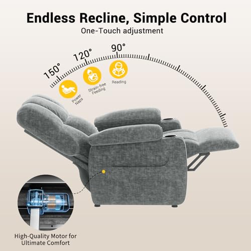 Image of AMADA HOMEFURNISHING Power Recliner Chair for Adults, Infinite Adjustable Chenille Electric Recliner with Cup Holder, Remote, USB Port, Side Pockets & Thick Seat Cushion, for Living Room & Bedroom
