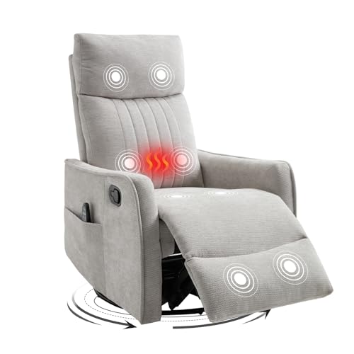 Image of Trustyue Swivel Rocker Recliner Chair, 360° Swivel Recliner with Heat and Massage, Rocker Recliner Nursery Glider Chair with Side Pockets for Living Room (Light Grey, Fabric)