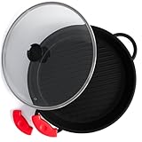 Jean-Patrique The Whatever Griddle Pan for Stove Top with Lid & Red Silicone Pot Handle Cover, 10.6 inch – Aluminum Indoor Grill Pan - Lightweight and Nonstick