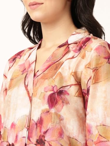 Image of STORIES OF BANNO'S SWAGGER Premium Poly Muslin Floral Co-Ord Set for Women | Soft Pajama Set | Elegant Printed Nightwear Lounge Outfit | Trendy Casual Wear Co-Ord Set