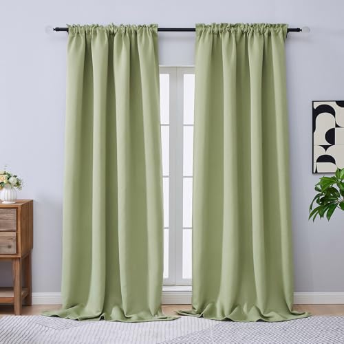 Image of Sage Green Blackout Curtains 96 Inch Length 2 Panels Set, Solid Thermal Insulated Room Darkening Soft Fabric Privacy Curtains for Sliding Door, Dual Rod Pocket Window Drapes, 2x50Wx96L Inches
