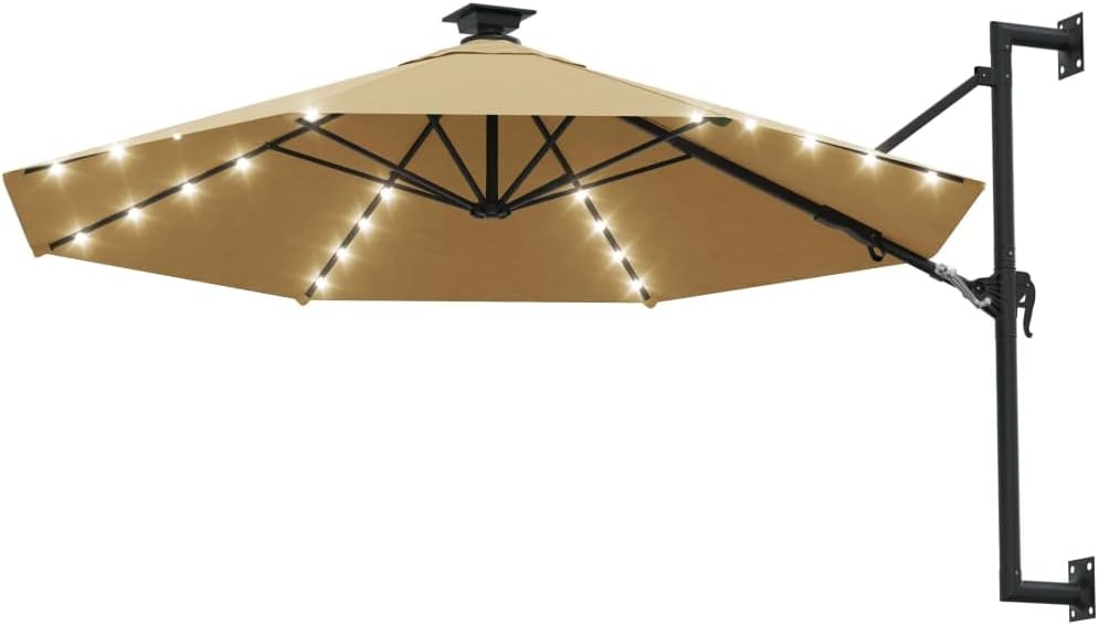 Wall-mounted parasol with LED lights illuminated