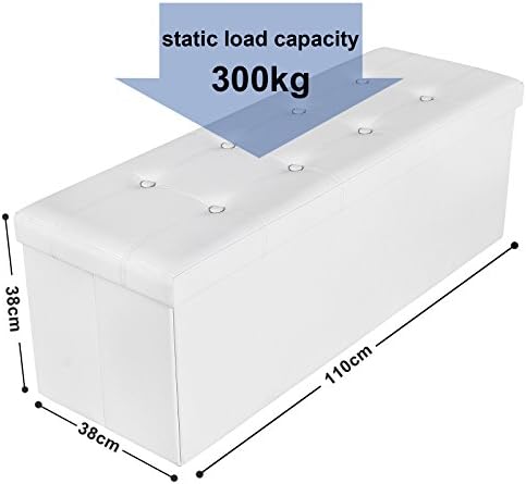 SONGMICS Storage Chest 120L, Storage Ottoman, Folding Footrest Bench, 300 kg Load Capacity, Synthetic Leather, White LSF89WT