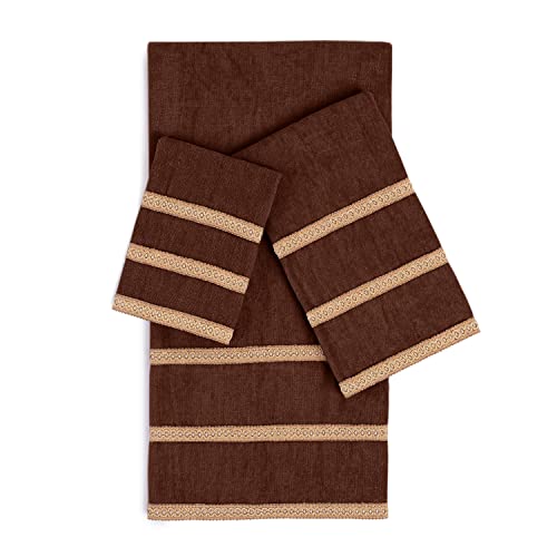 Sherry Kline Triple Row Gimp 3-Piece Decorative Towel Set, Elegant & Durable Brown, Bath 25"x48" - Hand 16"x28" - Tip 13"x18", Made in The USA