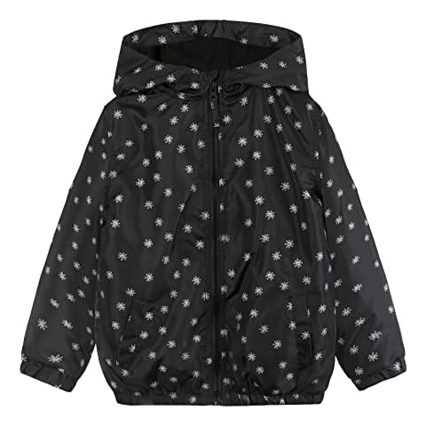 SUNDAY ROSE Girls Rain Jackets Lightweight Water Reistant Wind Breakers Hooded Raincoats For Kid Black White Size 8 Cover