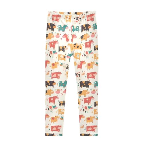 KLL Cute Cow Pattern Hand Drawn Toddler Girls Cotton Pants Comfortable Full Length Pants Gym