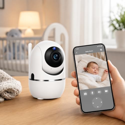 Câmera Smart Segurança Babá Eletrônica IP Wi-Fi Giratória Full HD com Visão Noturna, Detecção de Movimento, Microfone, Áudio Bidirecional e Monitoramento pelo Celular para Bebês, Pets e Ambientes