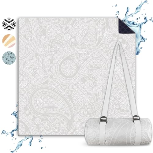 NAYA Studios® Picknickdecke (Paisley) - 200x200 cm - waschbare Campingdecke - Strandtuch XXL - wasserdicht - Decke Outdoor - Strandmatte gepolstert