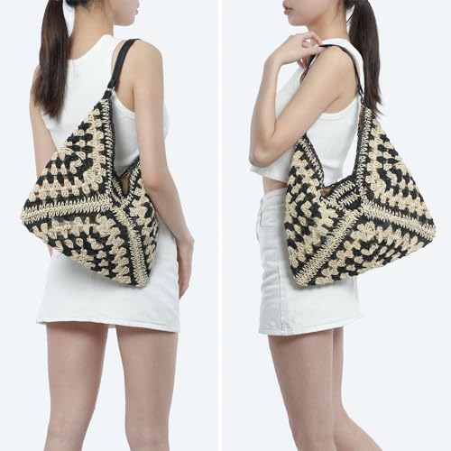 Boho Straw Beach Bags for Women Summer Beach Tote Bag Vintage Classic Shoulder Bag Straw Bags Women Handbags for Travel Vacation 5