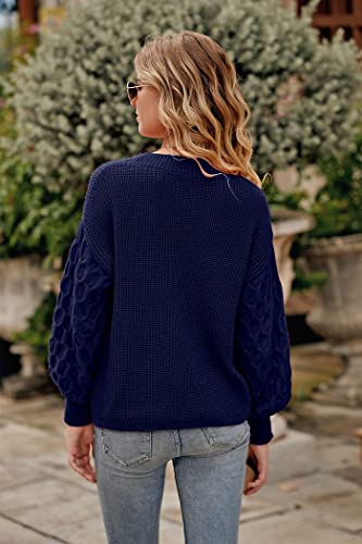 Prettygarden Women's 2023 Winter Pullover Sweater Casual Long Sleeve Crewneck Loose Chunky Knit Jumper Tops Blouse (Navy,X-Large) #TOP29