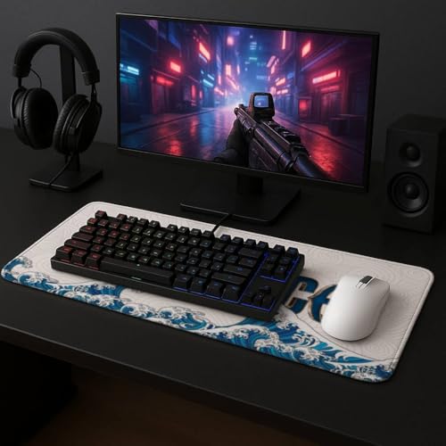 Image of Printed Gaming Mousepad - Premium Stitched Edges, Smooth Surface,Size 11x23 inches, Non-Slip Rubber Base - Ideal for Office & Gaming Setup (one Piece)