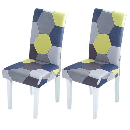 Image of Styleys Chair Covers for Dining Room, Stretch Dining Chair Cover, Washable Spandex Kitchen Chair Slipcovers (Set of 2, Multi Hexagon Pattern, SD3225)