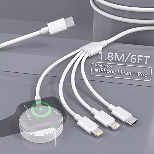 【4 in 1 iWatch & iPhone Charger Portable Design】 Design aggiornato 4 in 1, uno acquista quattro caricatori. Il cavo del caricatore dell'orologio di mela di 6ft/1.8m è conveniente per l'ufficio/casa/viaggio/guida. Il caricatore dell'orologio più recente ha due connettori per la carica di iphone, può caricare per due iphone e iwatch simultaneamente. Evita il problema di portare con sé più cavi di ricarica.