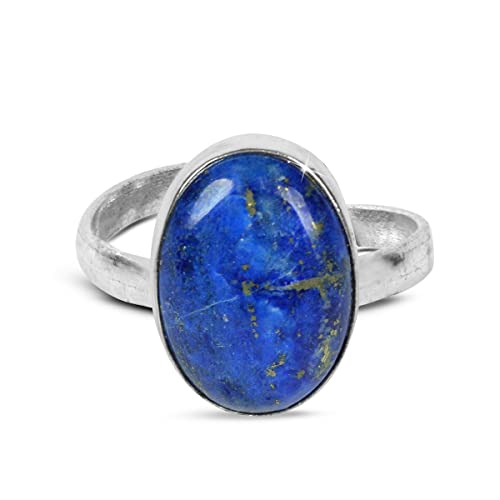 Image of Reiki Crystal Products Natural Certified Lapis Lazuli Ring, Lapis Lazuli Gemstone Ring, Adjustable, Halo, Blue