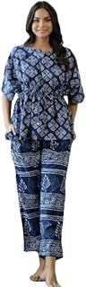 mubeno Women's Polyrayon Geometric Printed Co-ord Set | Royal Blue Kaftan Sleeve Top & Bottom Set-picture-27