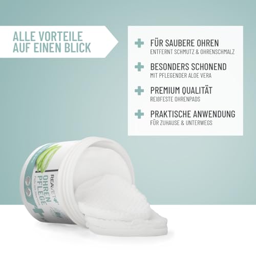 ReaVET Ohrenreiniger Hund & Katze 100 Stück – Ohrenpflege Pads Hund I Pflegeprodukt für Ohren, Reinigungstücher Hund, Besonders Milde & Schonende Reinigung mit Aloe Vera für Hunde und Katzen