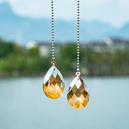 Image of 2 PCS Crystal Champagne Prism Drop Ceiling Fan Pull Chain Extender Decorative Switch