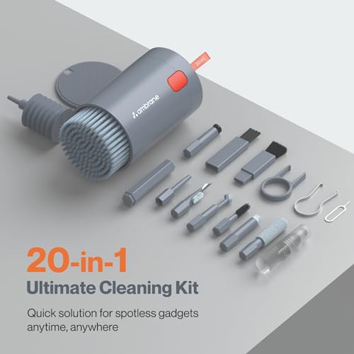 Image of Ambrane 20-in-1 Cleaning Kit for Smartphones, Tablet, PC Computer, Laptops, Keyboards, DSLR Camera Lens, Earphones, Airpods with Screen Dust Brush, Key Puller & Spray Bottle (ACK-01, Grey)