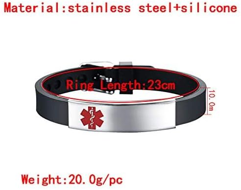 Miniatura 3 de Pulseras de identificación de alerta médica de silicona, ajustables, deportivas, de emergencia, impermeables, pulseras de alerta de identificación