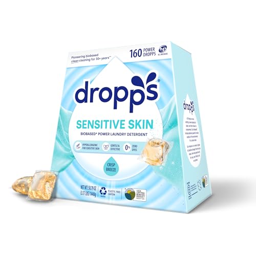 Dropps - Detergente para la ropa de piel sensible, aroma fresco, hipoalergénico, respetuoso con el medio ambiente, libre de plástico, 160 unidades