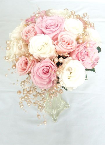 Amazon | プリザーブドフラワーブーケ/白・ピンクラウンドブーケ