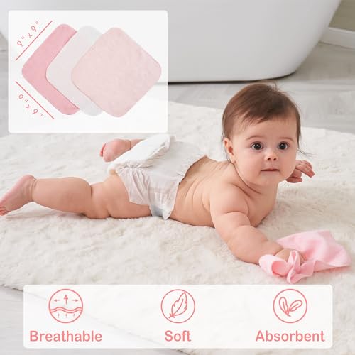 Image of Viviland Baby Towels and Wash Cloths Set - Hooded Towels, Face Towels, Burp Cloths or Wipes - Absorbent Bath Towels - 6-Pack, Size 28 x 28 Inch (Pink Unicorn)