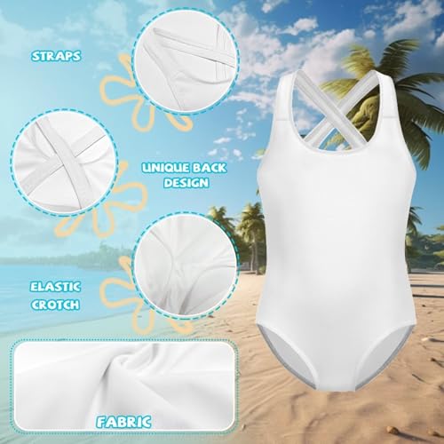 Image of WELLFLYHOM Girls Bathing Suits Size 5-14 One Piece Cross Back Swimsuit Sleeveless Full Coverage Swimwear for Beach Swimming