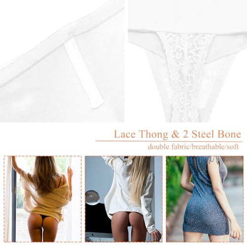 Image of Werena Tummy Control Thong Shapewear for Women Mid High Waisted Body Shaper Underwear Lace Shaping Thong Girdle Panties