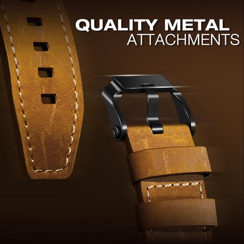 Image of Leather bands Compatible With Apple Watch Ultra Band 49mm 46mm 45mm 44mm 42mm, Superior Genuine Leather Rugged Metal Connector Durable Strap for Men iWatch Ultra3 2 1,Series 11 10 9 8 7 6 5 4 3 SE3 SE