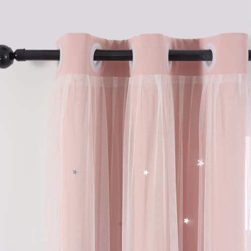 Image of Star Cutout Light Pink Curtains Blackout Bedroom 4 Panels 34x54 Inches Long