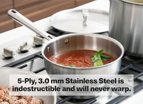 Misen 5-Ply Stainless Steel Saucier with Lid– Induction-Compatible Pan with Curved Sides for Smooth Stirring - Oven Safe to 800F – Even Heat Distribution & Ergonomic Handle - 2 QT - Thumbnail 6