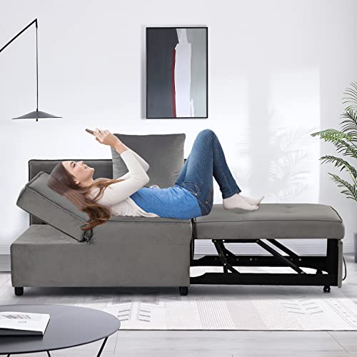 Anj 4 In 1 Convertible Chair Bed, Velvet Loveseat Sofa Sleeper Chair With 2 Pillows, Single Fold Out Chair Bed Sleeper With 5 Adjustable Backrest For Living Room(Grey) #TOP5