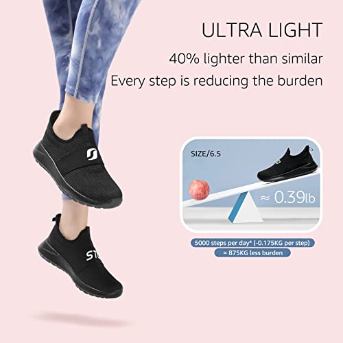 Stq Slip On Sneakers Women Walking Shoes Arch Support Tennis Shoes For Gym Workout Work All Black 7 Us #TOP2