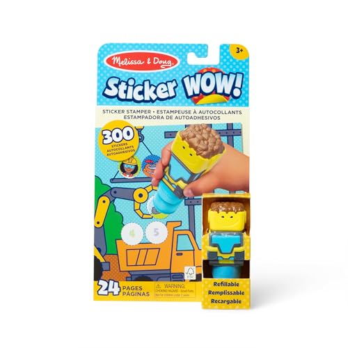 Image of Melissa & Doug Sticker Wow! 24-Page Activity Pad and Sticker Stamper, 300 Stickers, Arts and Crafts Fidget Toy Collectible Character - Bulldozer - for Kids Ages 3+ - FSC Certified