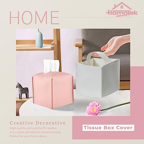 HOMOTEK 2 Pack Tissue Box Cover, Square PU Leather Tissue Holder, Decorative Facial Tissue Cube Paper Organizer Dispenser for Bathroom, Night Stands, Desk, Car 5X5X5'' - Dusty Rose, Pebble Grain