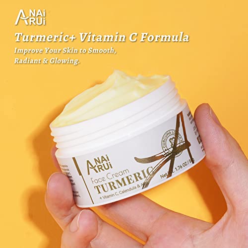 Anairui Turmeric Face Cream, Vitamin C Cream For Face & Body, Turmeric Facial Moisturizer For Dark Spots, Wrinkles, Moisturizing, Skin Repairing Turmeric Cream For Dry Skin 1.76 Oz #TOP2