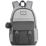 WINDARS School Backpack for Teen Girls, Cute College Backpacks for Women Students Aesthetic Bookbag Large 15.6 Inch Laptop Bag Middle School Travel Back Pack (Dark Grey & Light Grey)